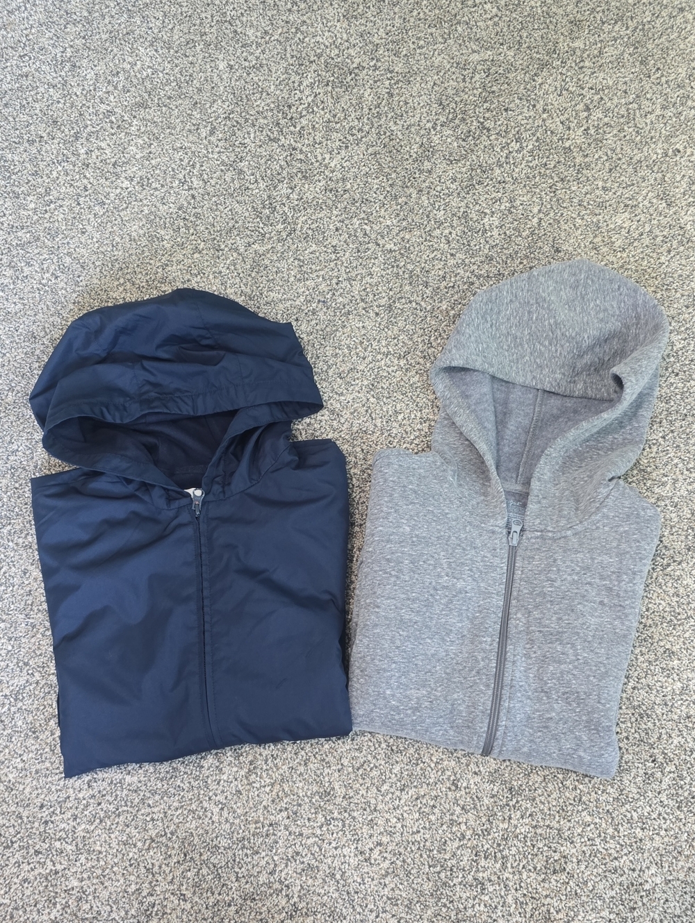 Boys Blue Rain Jacket & Gray Full Zip Hoodie Bundle